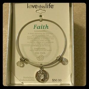 NIB stainless steel silver tone bangle with charms
